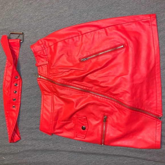 PrettyLittleThing Dresses & Skirts - Red faux leather skirt + matching belt